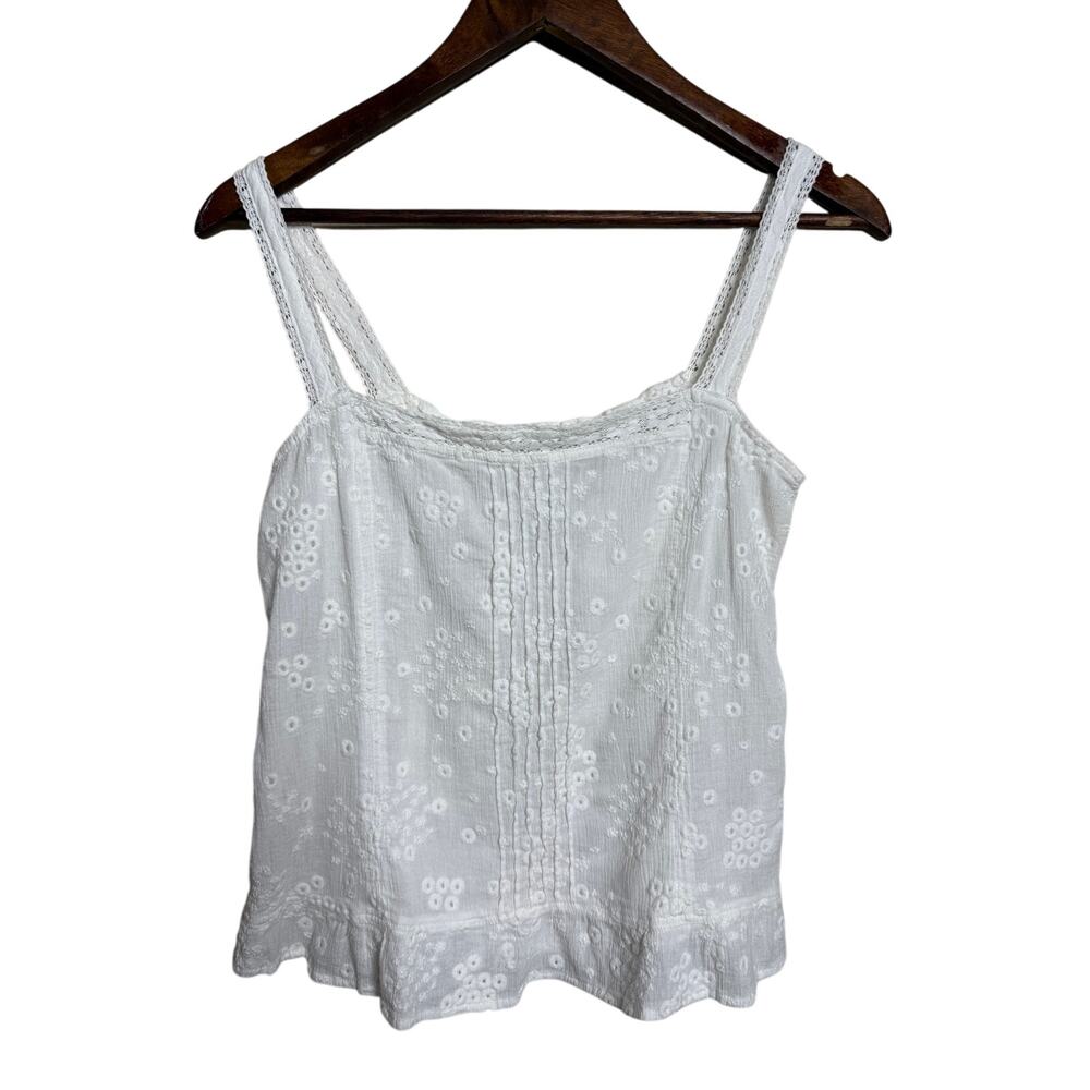 Wrap London White Broderie Anglaise Eyelet Lace Cottagecore Cami Top US 4